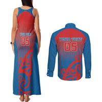 Custom St Joseph's Maori Girls' College Couples Matching Tank Maxi Dress and Long Sleeve Button Shirt Maori Koru Pattern