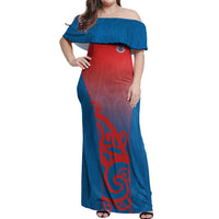 Custom St Joseph's Maori Girls' College Off Shoulder Maxi Dress Maori Koru Pattern LT05 Women Blue - Polynesian Pride