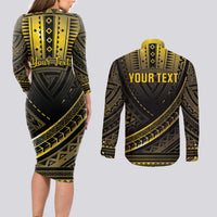 Personalised Polynesia Childhood Cancer Awareness Couples Matching Long Sleeve Bodycon Dress and Long Sleeve Button Shirt You Are Stronger Than Cancer