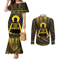 Personalised Polynesia Childhood Cancer Awareness Couples Matching Mermaid Dress and Long Sleeve Button Shirt You Are Stronger Than Cancer