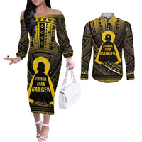 Personalised Polynesia Childhood Cancer Awareness Couples Matching Off The Shoulder Long Sleeve Dress and Long Sleeve Button Shirt You Are Stronger Than Cancer