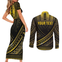 Personalised Polynesia Childhood Cancer Awareness Couples Matching Short Sleeve Bodycon Dress and Long Sleeve Button Shirt You Are Stronger Than Cancer