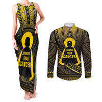 Personalised Polynesia Childhood Cancer Awareness Couples Matching Tank Maxi Dress and Long Sleeve Button Shirt You Are Stronger Than Cancer