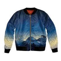 New Zealand Matariki Bomber Jacket Maori Waka With Silver Fern LT05 Unisex Navy - Polynesian Pride