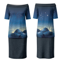 New Zealand Matariki Couples Matching Puletasi and Long Sleeve Button Shirt Maori Waka With Silver Fern LT05 - Polynesian Pride