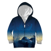 New Zealand Matariki Kid Hoodie Maori Waka With Silver Fern LT05 Zip Hoodie Navy - Polynesian Pride