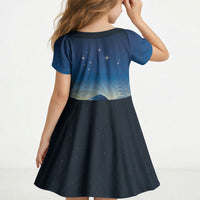 New Zealand Matariki Kid Short Sleeve Dress Maori Waka With Silver Fern LT05 - Polynesian Pride