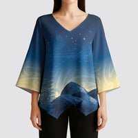 New Zealand Matariki Kimono Sleeve Blouse Maori Waka With Silver Fern LT05 - Polynesian Pride