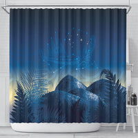 New Zealand Matariki Shower Curtain Maori Waka With Silver Fern LT05 - Polynesian Pride