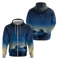 New Zealand Matariki Zip Hoodie Maori Waka With Silver Fern LT05 - Polynesian Pride