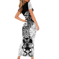 Custom New Zealand Fern Rugby Short Sleeve Bodycon Dress World Cup 2023 Go Aotearoa Maori Pattern LT05 - Polynesian Pride