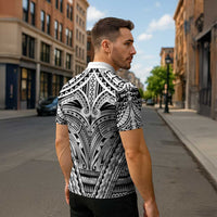 Polynesian Tattoo Inspired Cosplay Costume Zipper Polo Shirt Tribal Warrior White - Polynesian Pride