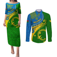 Malampa Day Couples Matching Puletasi Dress and Long Sleeve Button Shirts Sand Drawing Vanuatuan Pattern LT05 Green - Polynesian Pride
