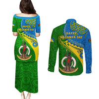 Malampa Day Couples Matching Puletasi Dress and Long Sleeve Button Shirts Sand Drawing Vanuatuan Pattern LT05 - Polynesian Pride
