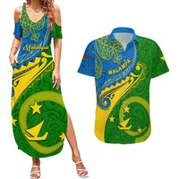 Malampa Day Couples Matching Summer Maxi Dress and Hawaiian Shirt Sand Drawing Vanuatuan Pattern LT05 Green - Polynesian Pride
