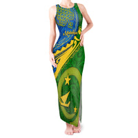Malampa Day Tank Maxi Dress Sand Drawing Vanuatuan Pattern LT05 Women Green - Polynesian Pride