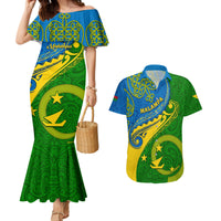 Personalized Malampa Day Couples Matching Mermaid Dress and Hawaiian Shirt Sand Drawing Vanuatuan Pattern LT05 Green - Polynesian Pride