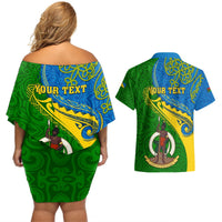 Personalized Malampa Day Couples Matching Off Shoulder Short Dress and Hawaiian Shirt Sand Drawing Vanuatuan Pattern LT05 - Polynesian Pride