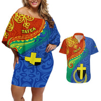 Tafea Day Couples Matching Off Shoulder Short Dress and Hawaiian Shirt Sand Drawing Vanuatuan Pattern LT05 Blue - Polynesian Pride