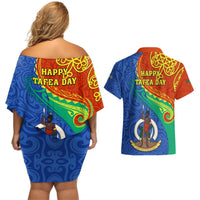 Tafea Day Couples Matching Off Shoulder Short Dress and Hawaiian Shirt Sand Drawing Vanuatuan Pattern LT05 - Polynesian Pride