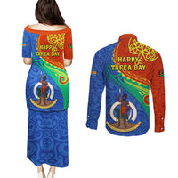 Tafea Day Couples Matching Puletasi Dress and Long Sleeve Button Shirts Sand Drawing Vanuatuan Pattern LT05 - Polynesian Pride