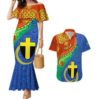 Personalized Tafea Day Couples Matching Mermaid Dress and Hawaiian Shirt Sand Drawing Vanuatuan Pattern LT05 Blue - Polynesian Pride