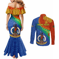 Personalized Tafea Day Couples Matching Mermaid Dress and Long Sleeve Button Shirts Sand Drawing Vanuatuan Pattern LT05 - Polynesian Pride