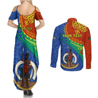 Personalized Tafea Day Couples Matching Summer Maxi Dress and Long Sleeve Button Shirts Sand Drawing Vanuatuan Pattern LT05 - Polynesian Pride
