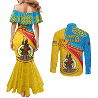 Torba Day Couples Matching Mermaid Dress and Long Sleeve Button Shirts Sand Drawing Vanuatuan Pattern LT05 - Polynesian Pride