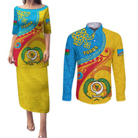 Torba Day Couples Matching Puletasi Dress and Long Sleeve Button Shirts Sand Drawing Vanuatuan Pattern LT05 Yellow - Polynesian Pride