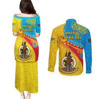 Torba Day Couples Matching Puletasi Dress and Long Sleeve Button Shirts Sand Drawing Vanuatuan Pattern LT05 - Polynesian Pride