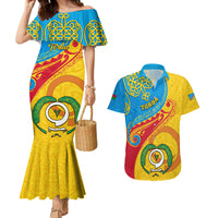 Personalized Torba Day Couples Matching Mermaid Dress and Hawaiian Shirt Sand Drawing Vanuatuan Pattern LT05 Yellow - Polynesian Pride