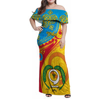 Personalized Torba Day Family Matching Off Shoulder Maxi Dress and Hawaiian Shirt Sand Drawing Vanuatuan Pattern LT05 Mom's Dress Yellow - Polynesian Pride