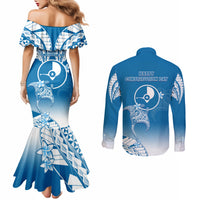FSM Yap Constitution Day Couples Matching Mermaid Dress and Long Sleeve Button Shirt Polynesian Batoids LT05 - Polynesian Pride