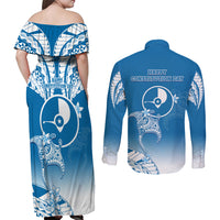 FSM Yap Constitution Day Couples Matching Off Shoulder Maxi Dress and Long Sleeve Button Shirt Polynesian Batoids LT05 - Polynesian Pride