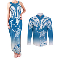 FSM Yap Constitution Day Couples Matching Tank Maxi Dress and Long Sleeve Button Shirt Polynesian Batoids LT05 Blue - Polynesian Pride