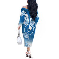 Personalised FSM Yap Constitution Day Off The Shoulder Long Sleeve Dress Polynesian Batoids LT05 - Polynesian Pride