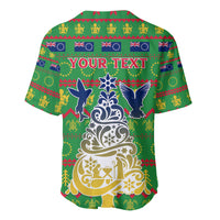 Personalised Cook Islands Christmas Baseball Jersey Santa Coat Of Arms Meri Kiritimiti LT05 - Polynesian Pride