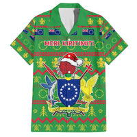 Personalised Cook Islands Christmas Family Matching Off Shoulder Maxi Dress and Hawaiian Shirt Santa Coat Of Arms Meri Kiritimiti LT05 Dad's Shirt - Short Sleeve Green - Polynesian Pride