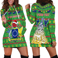 Personalised Cook Islands Christmas Hoodie Dress Santa Coat Of Arms Meri Kiritimiti LT05 - Polynesian Pride
