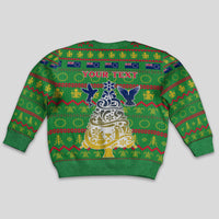Personalised Cook Islands Christmas Kid Ugly Christmas Sweater Santa Coat Of Arms Meri Kiritimiti LT05 - Polynesian Pride