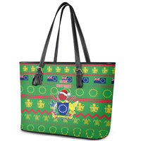 Cook Islands Christmas Leather Tote Bag Santa Coat Of Arms Meri Kiritimiti LT05 - Polynesian Pride