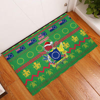 Cook Islands Christmas Rubber Doormat Santa Coat Of Arms Meri Kiritimiti LT05 Green - Polynesian Pride