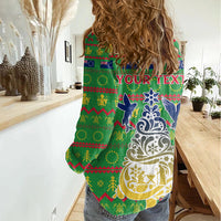 Personalised Cook Islands Christmas Women Casual Shirt Santa Coat Of Arms Meri Kiritimiti LT05 - Polynesian Pride
