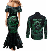 Personalised Polynesia Couples Matching Mermaid Dress and Long Sleeve Button Shirt With Islam Crescent And Star LT05 - Polynesian Pride