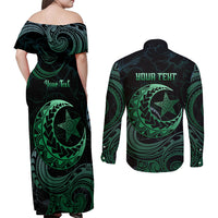 Personalised Polynesia Couples Matching Off Shoulder Maxi Dress and Long Sleeve Button Shirt With Islam Crescent And Star LT05 - Polynesian Pride