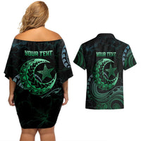 Personalised Polynesia Couples Matching Off Shoulder Short Dress and Hawaiian Shirt With Islam Crescent And Star LT05 - Polynesian Pride