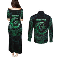Personalised Polynesia Couples Matching Puletasi Dress and Long Sleeve Button Shirt With Islam Crescent And Star LT05 - Polynesian Pride