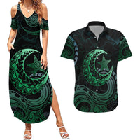 Personalised Polynesia Couples Matching Summer Maxi Dress and Hawaiian Shirt With Islam Crescent And Star LT05 Green - Polynesian Pride