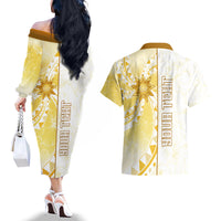 Personalised Polynesia Couples Matching Off The Shoulder Long Sleeve Dress and Hawaiian Shirt Bahai Faith Symbol LT05 - Polynesian Pride